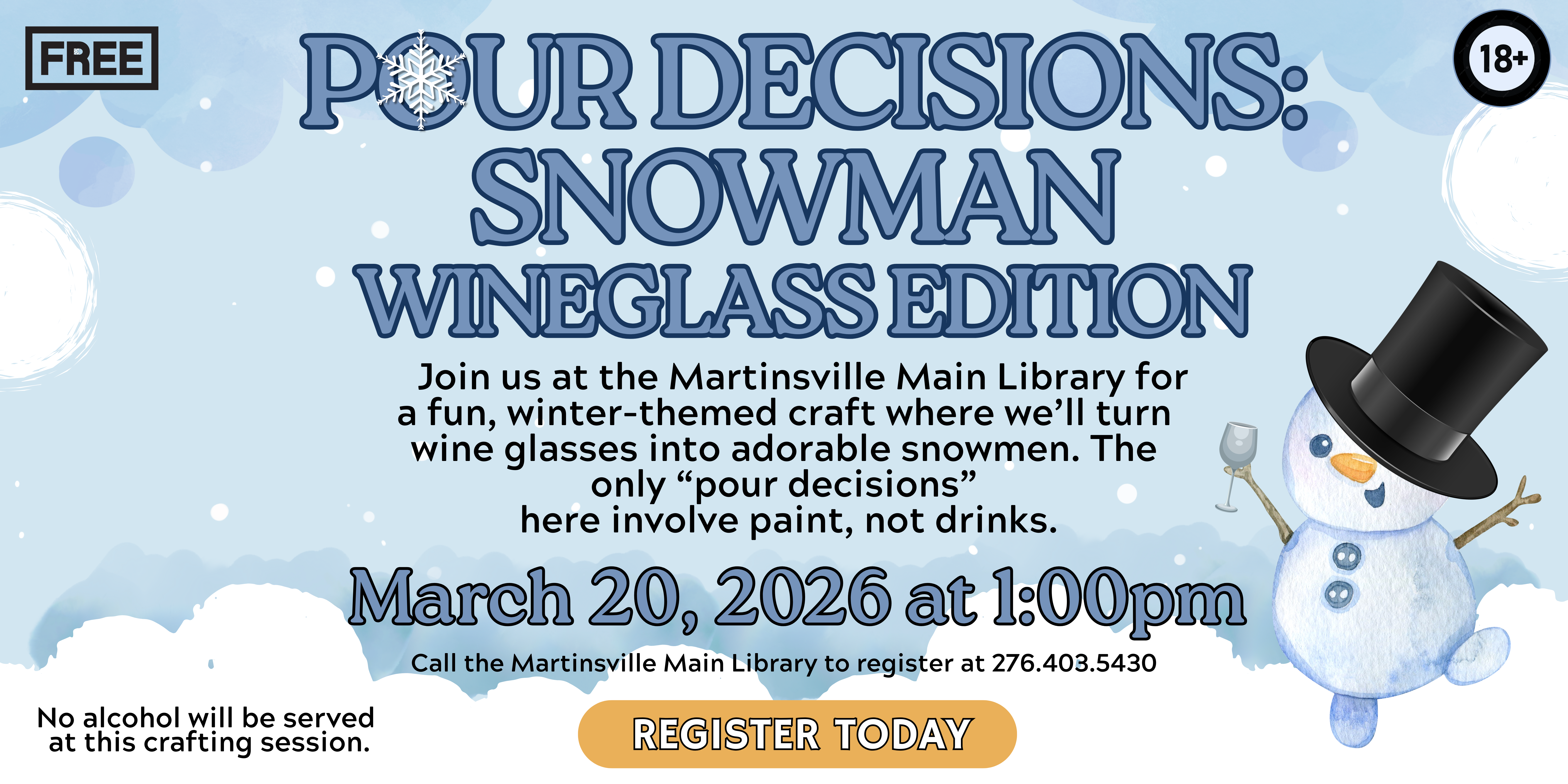 Wine Glass Snowman Craft March 20th