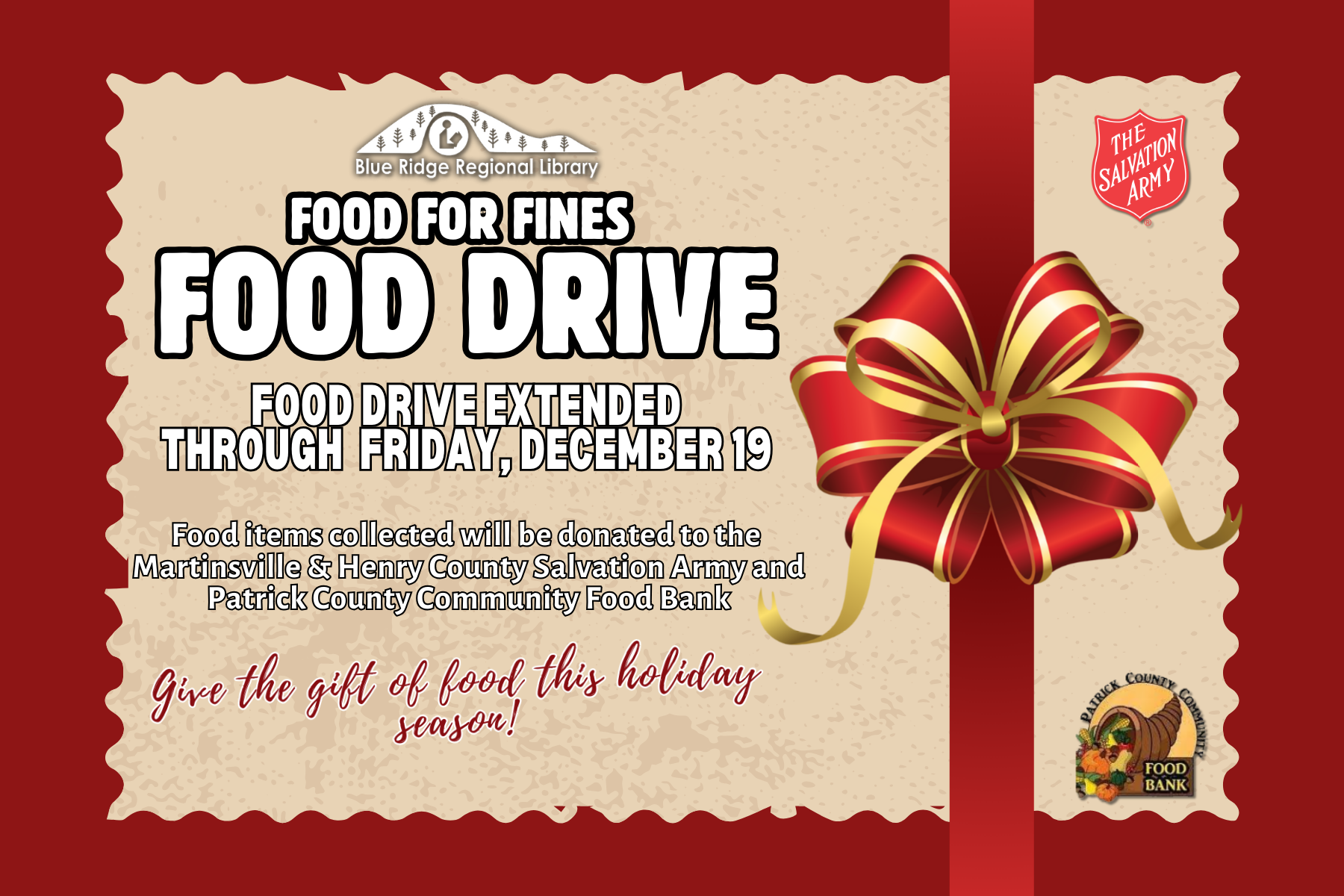 Food for Fines extended through friday december 19